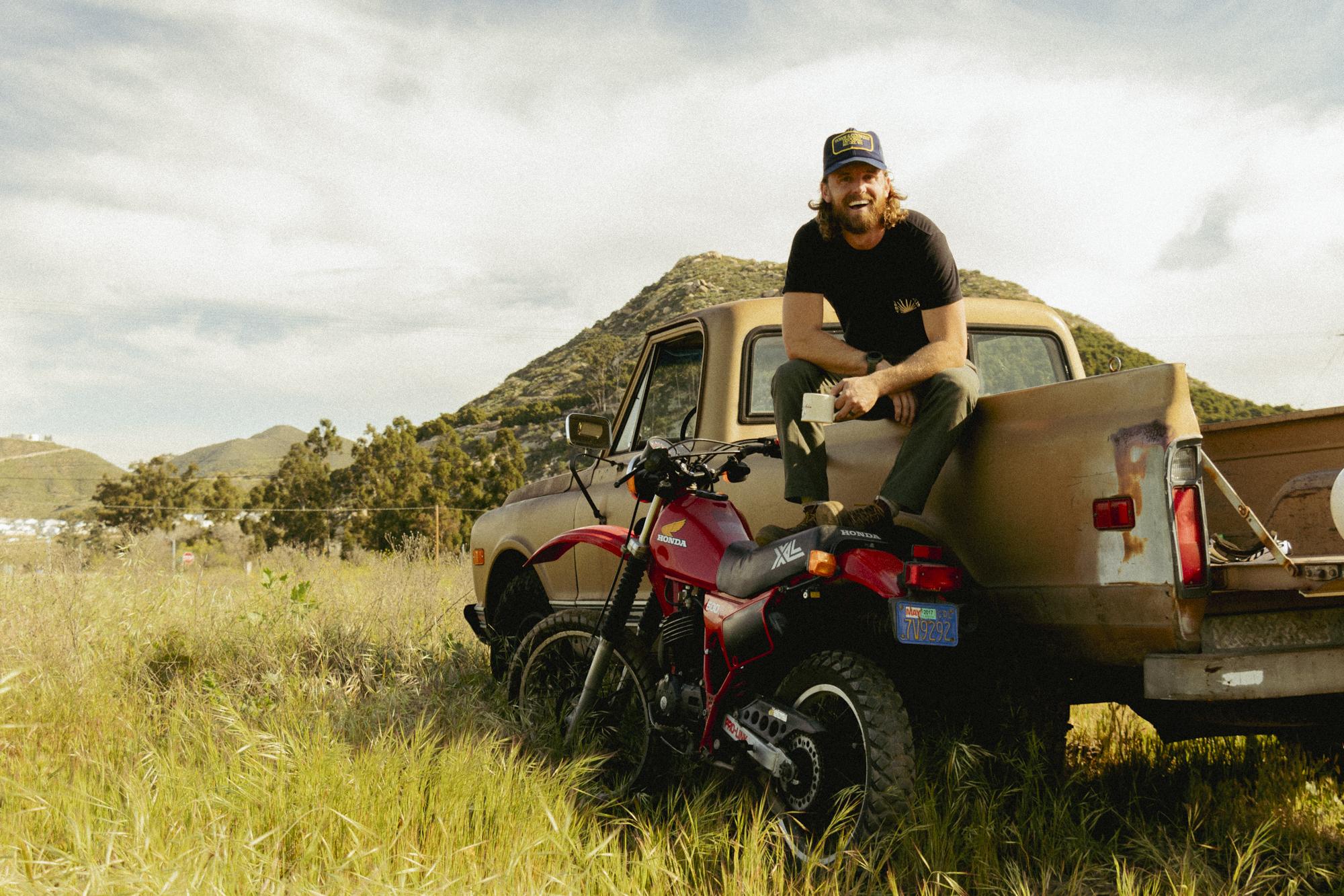 Travis Rosene with his C10 and Honda XL500, Go West